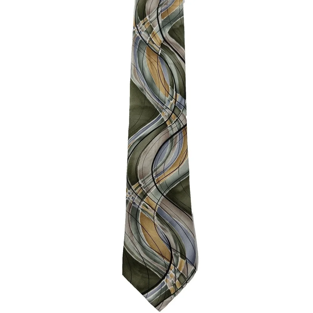 J. GARCIA Emerald City Collection 53 Silk Neck Tie Green Gold Abstract Designer